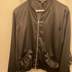 Ruffle Trim Bomber Jacket